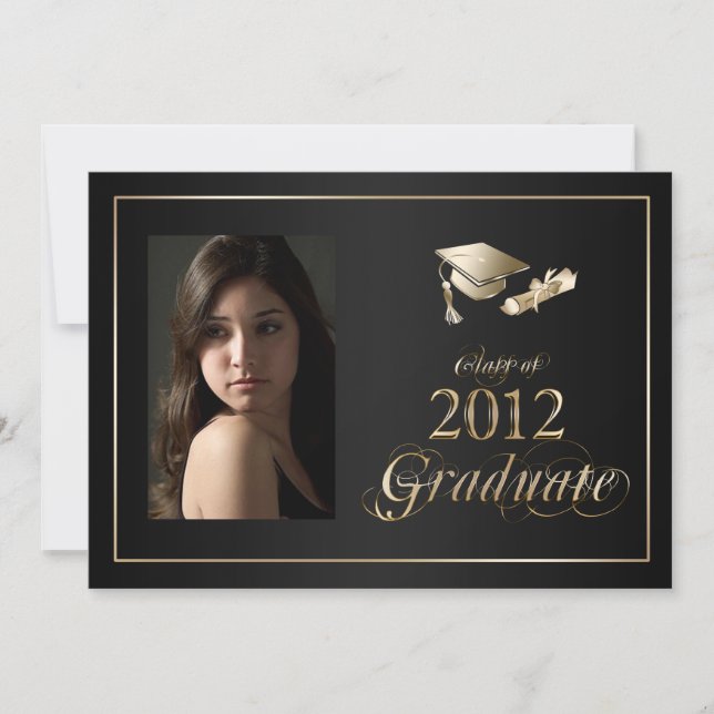 Invitación Classy Black and Gold 2012 Graduate Photo Invite (Anverso)