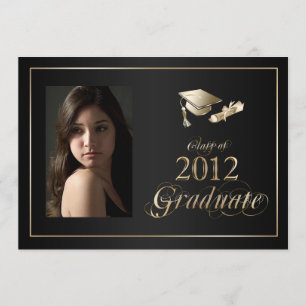 Invitación Classy Black and Gold 2012 Graduate Photo Invite