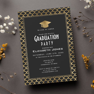 Invitación Classy Black and Gold Art Deco Party de graduación