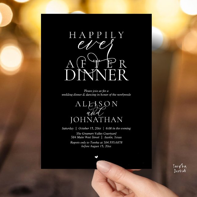Invitación Classy Black Happily Ever After Dinner Wedding (Classy Black Happily Ever After Dinner Modern Script Wedding Invitation Card)