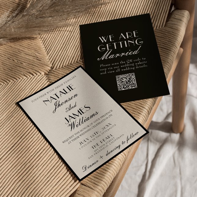 Invitación Classy Black White Old Money Fancy QR Code Wedding (Subido por el creador)