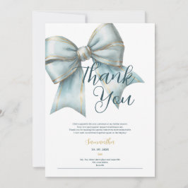 Invitación classy blue bow bridal shower thank you card