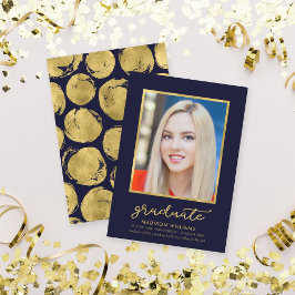Invitación Classy Blue Gold Photo Graduation