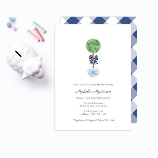 Invitación Classy Boxwood Dark Blue & White Boy Baby Shower (Subido por el creador)