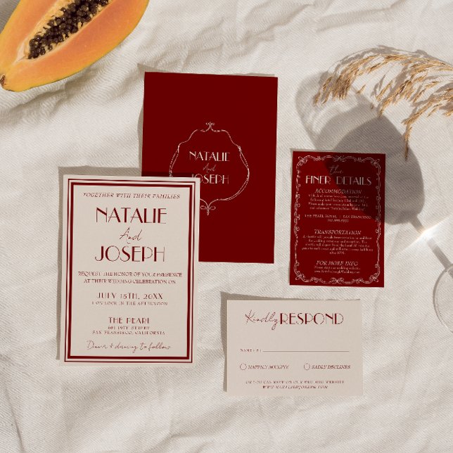 Invitación Classy Burgundy Ivory Old Money Retro Wedding (Subido por el creador)