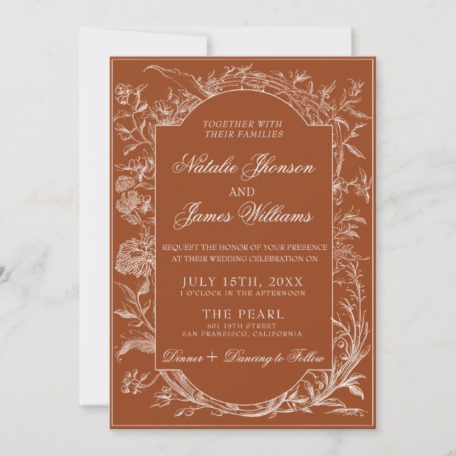 Invitación Classy Burnt Orange Floral Boho Terracotta Wedding (Anverso)