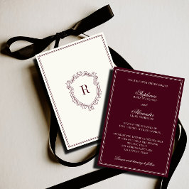 Invitación Classy Deep Burgundy Ivory Crest Old Money Wedding