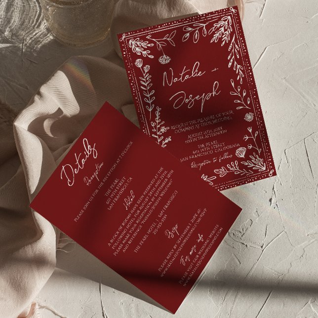 Invitación Classy Deep Red Blue Floral All In One Wedding (Subido por el creador)