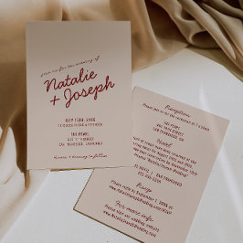 Invitación Classy Deep Red Blue Whimsical All In One Wedding
