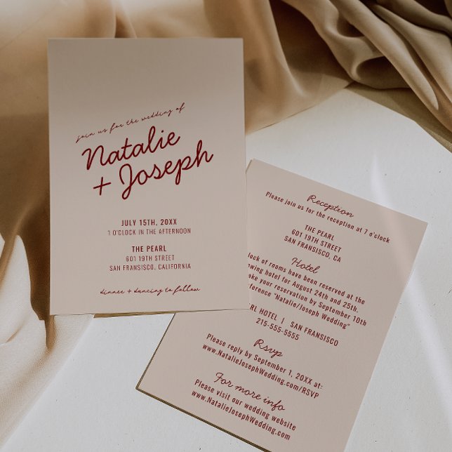 Invitación Classy Deep Red Blue Whimsical All In One Wedding (Subido por el creador)