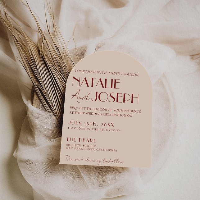 Invitación Classy Deep Red Blue Whimsical Modern Arch Wedding (Subido por el creador)