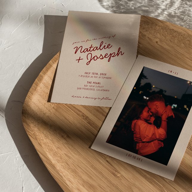 Invitación Classy Deep Red Blue Whimsical Photo Wedding (Subido por el creador)