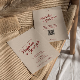 Invitación Classy Deep Red Blue Whimsical QR Code Wedding