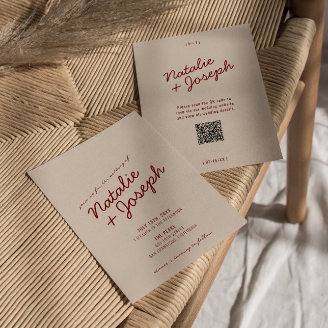 Invitación Classy Deep Red Blue Whimsical QR Code Wedding (Subido por el creador)