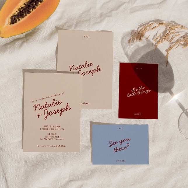 Invitación Classy Deep Red Blue Whimsical Unique Wedding (Subido por el creador)