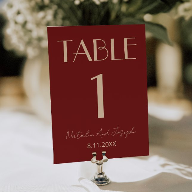 Invitación Classy Deep Red Cream Fancy Wedding Table Number (Subido por el creador)