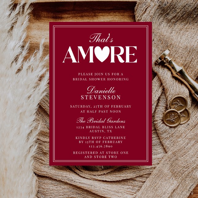 Invitación Classy Elegant Burgundy That's Amore Bridal Shower (Subido por el creador)