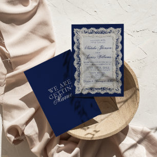 Invitación Classy Encaje Royale Azul Old Money Doily Boda 
