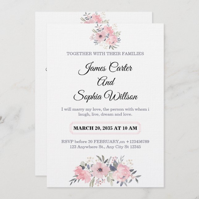 Invitación Classy Floral Wedding Invitation elegant card (Anverso / Reverso)