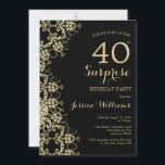 Invitación Classy Gold & Black Damask 40th Birthday Surprise<br><div class="desc">Bonito romántico oro y negro color sorpresa femenina 40 cumpleaños invitación con un hermoso patrón de damasco purpurina de oro sobre un fondo negro. Un diseño sencillo para cualquier evento, incluyendo... Cumpleaños, Jubilación, Graduación, Bachelorette, Boda, Ducha ETC. Todo el texto, el tipo de letra y el color de la letra...</div>