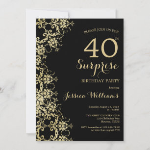 Invitación Classy Gold & Black Damask 40th Birthday Surprise