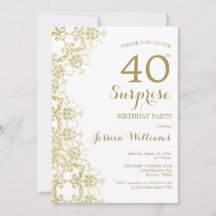 Classy Gold Damask 40 Birthday Surprise