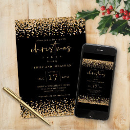 Invitación Classy Gold Faux Purpurinas Navidades Fiesta Negro