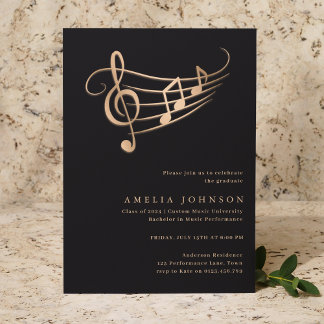 Invitación Classy Gold Music Notes Graduación Mínima