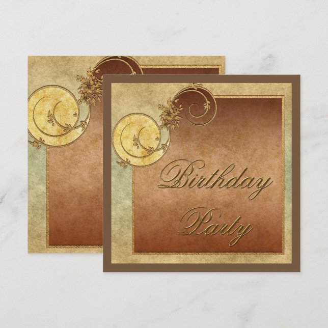 Invitación Classy Gold Swirls & Floral Feminine Birday (Anverso / Reverso)