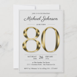 Invitación Classy Gold Text Gray 80 cumpleaños
