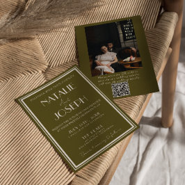 Invitación Classy Grassland Fancy Retro QR Code Photo Wedding