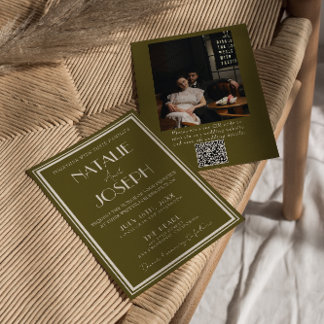 Invitación Classy Grassland Fancy Retro QR Code Photo Wedding