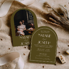 Invitación Classy Grassland Old Money Arched Photo Wedding