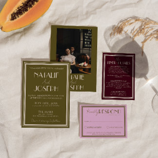 Invitación Classy Grassland Old Money Retro Photo Wedding
