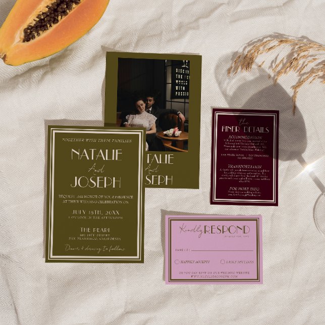 Invitación Classy Grassland Old Money Retro Photo Wedding (Subido por el creador)