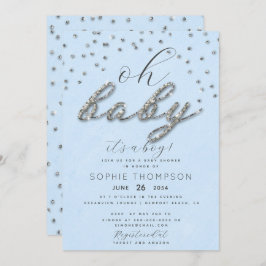 Invitación Classy Jewel Blue Sparkle Purpurina Boy Baby Showe