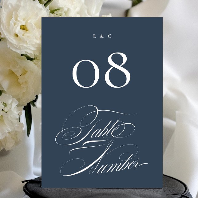 Invitación Classy Navy Blue Wedding 5 x 7 Table Numbers (Subido por el creador)