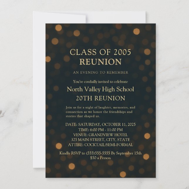 Invitación Classy Navy Gold 20th Class Reunion Invitation (Anverso)
