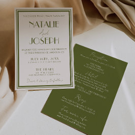Invitación Classy Old Money Olive Green All In One Wedding