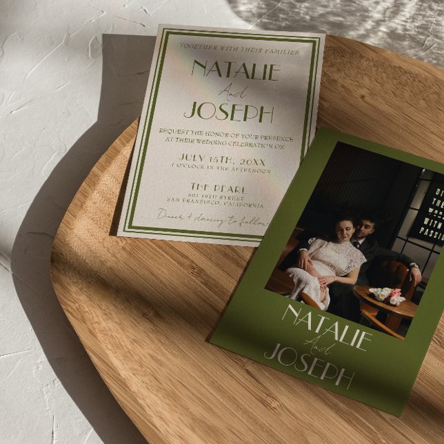 Invitación Classy Old Money Olive Green Luxury Photo Wedding (Subido por el creador)