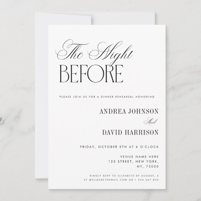 Invitación Classy Old Money The Night Before Rehearsal Dinner (Anverso)