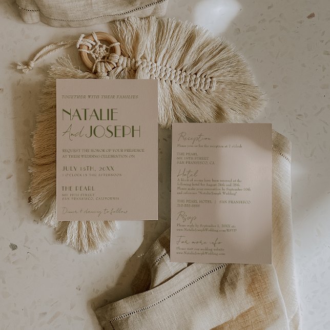 Invitación Classy Olive Green Fancy Retro All In One Wedding (Subido por el creador)