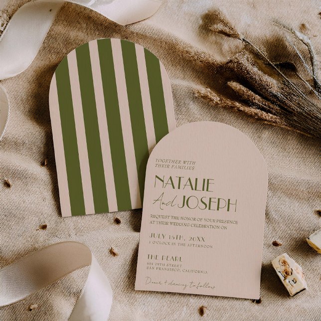 Invitación Classy Olive Green Fancy Retro Arched  Wedding (Subido por el creador)
