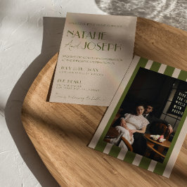 Invitación Classy Olive Green Old Money Retro Photo Wedding