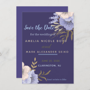 Invitación Classy Periwinkle anemone Guardar la fecha