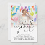 Invitación Classy Photo Overlay Script 80th Birthday Party<br><div class="desc">Clásico Foto Sobreposición Script 80th Birthday Party. Moderno minimalista para tu fiesta de ochenta años,  con un elegante guión para el título. Simplemente reemplace la foto de ejemplo con su propio favorito y personalice el resto del texto según sea necesario</div>