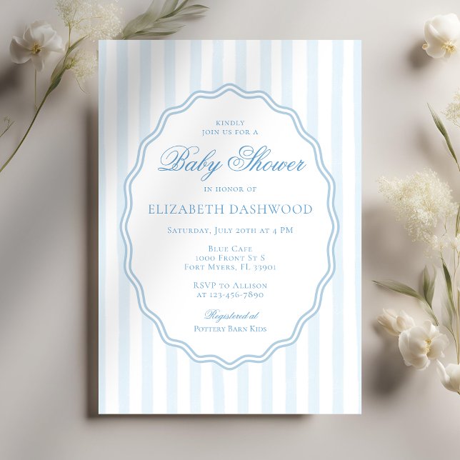 Invitación Classy Preppy Stripes Wavy Frame Coast Baby Shower (Subido por el creador)