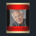 Invitación Classy Red, Black and Gold 70th Birthday Party<br><div class="desc">Hermosa foto roja, negra y dorada de 70 cumpleaños, plantilla de invitación a la fiesta. Esta elegante y elegante invitación a la fiesta de cumpleaños roja, negra y dorada se personaliza fácilmente para tu evento simplemente eligiendo el botón "Personalizar it!" para empezar a añadir los detalles de tu foto y...</div>
