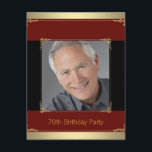 Invitación Classy Red, Black and Gold 70th Birthday Party<br><div class="desc">Hermosa foto roja, negra y dorada de 70 cumpleaños, plantilla de invitación a la fiesta. Esta elegante y elegante invitación a la fiesta de cumpleaños roja, negra y dorada se personaliza fácilmente para tu evento simplemente eligiendo el botón "Personalizar it!" para empezar a añadir los detalles del evento, estilo de...</div>