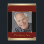 Invitación Classy Red, Black and Gold 70th Birthday Party<br><div class="desc">Hermosa foto roja, negra y dorada de 70 cumpleaños, plantilla de invitación a la fiesta. Esta elegante y elegante invitación a la fiesta de cumpleaños roja, negra y dorada se personaliza fácilmente para tu evento simplemente eligiendo el botón "Personalizar it!" para empezar a añadir los detalles del evento, estilo de...</div>